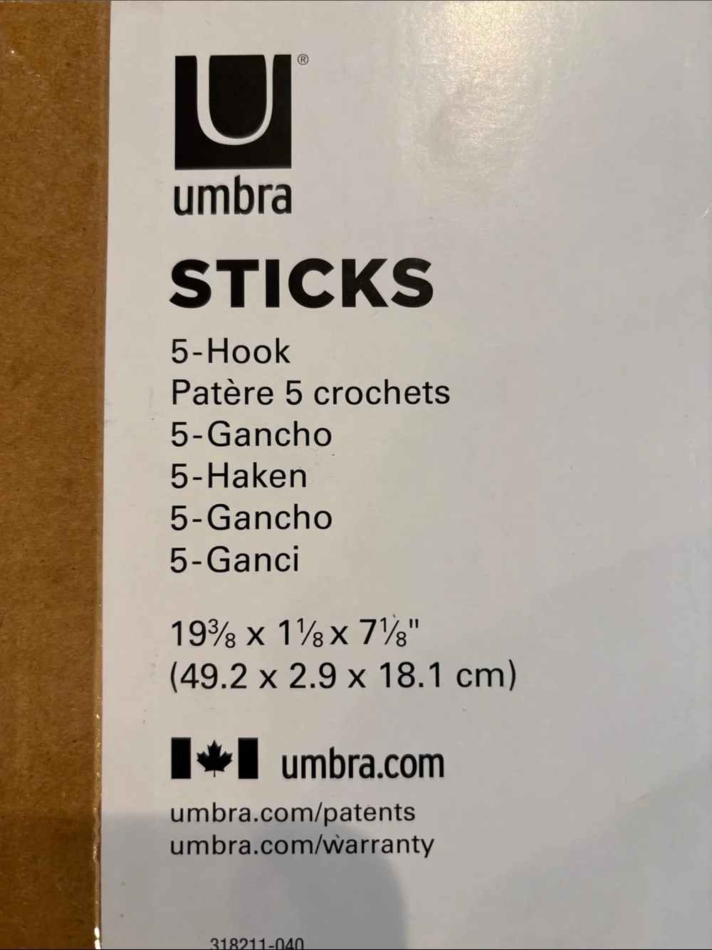 NWT Umbra White Sticks 5 Hook Wall Mounted Coat Rack
